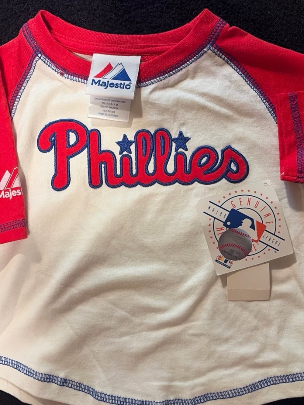 Majestic White and Red Phillies Raglan Kids Tee